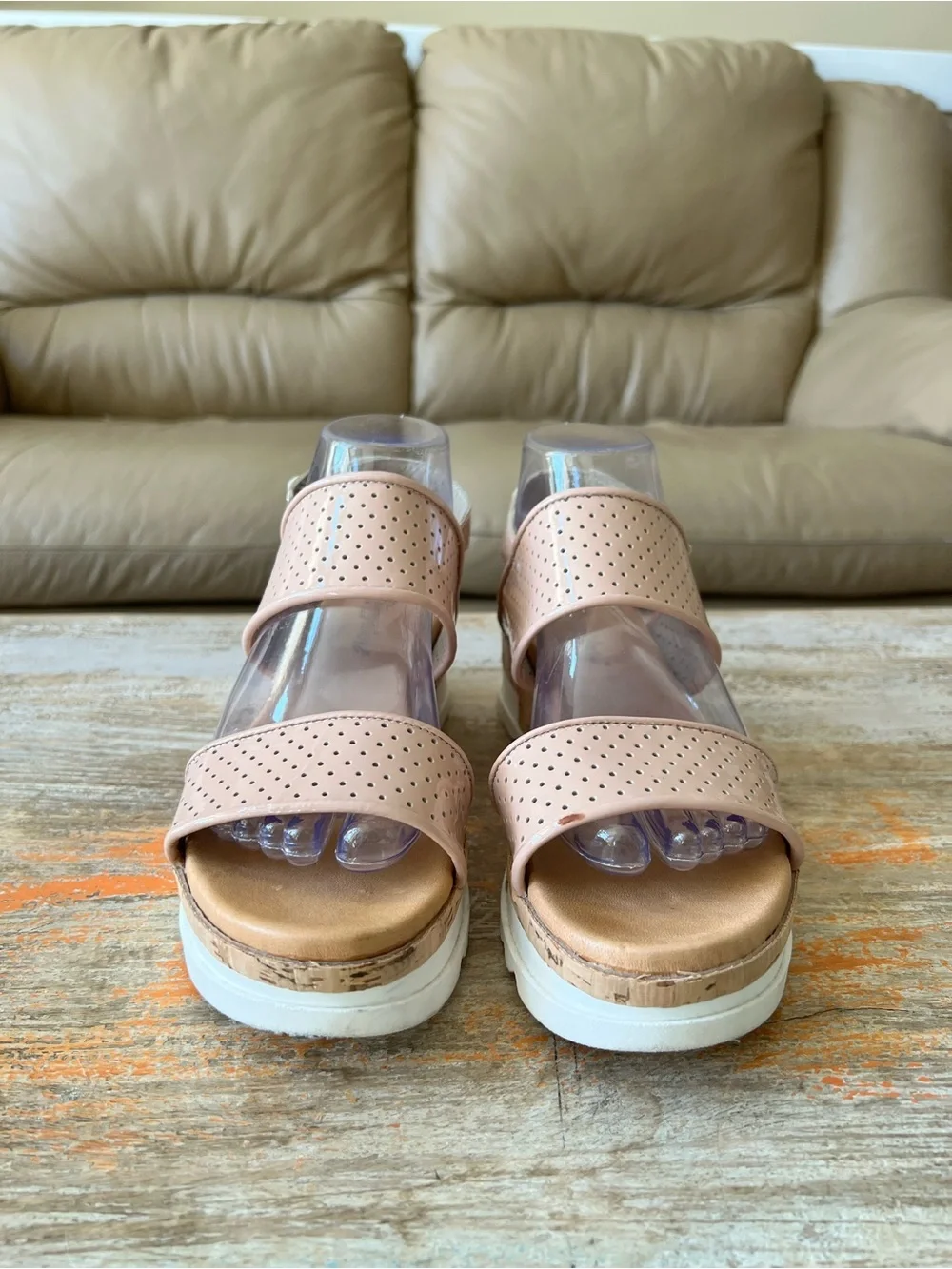 Piampiani Blush Pink Perforated Sandals Size 39/8 1/2